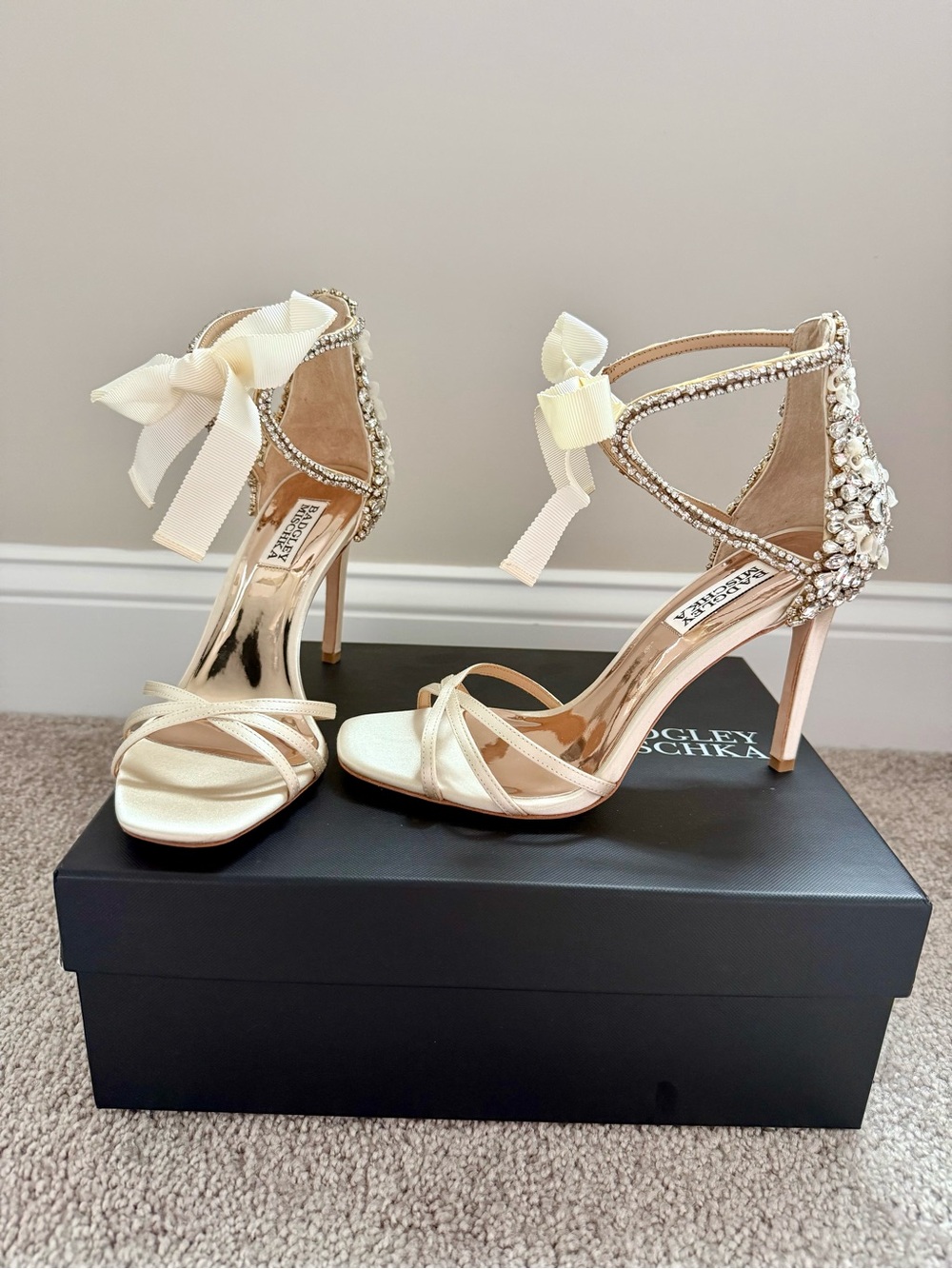 Badgley Mischka Ivory Embellished Strappy High Heel Sandal - Joanie
